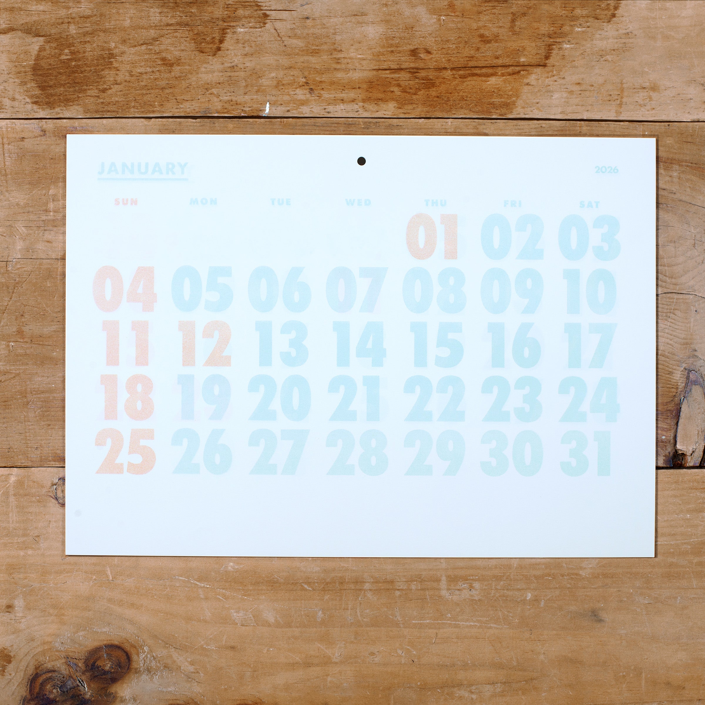 Risograph Wall Calendar 2026 – 富ヶ谷レタープレス